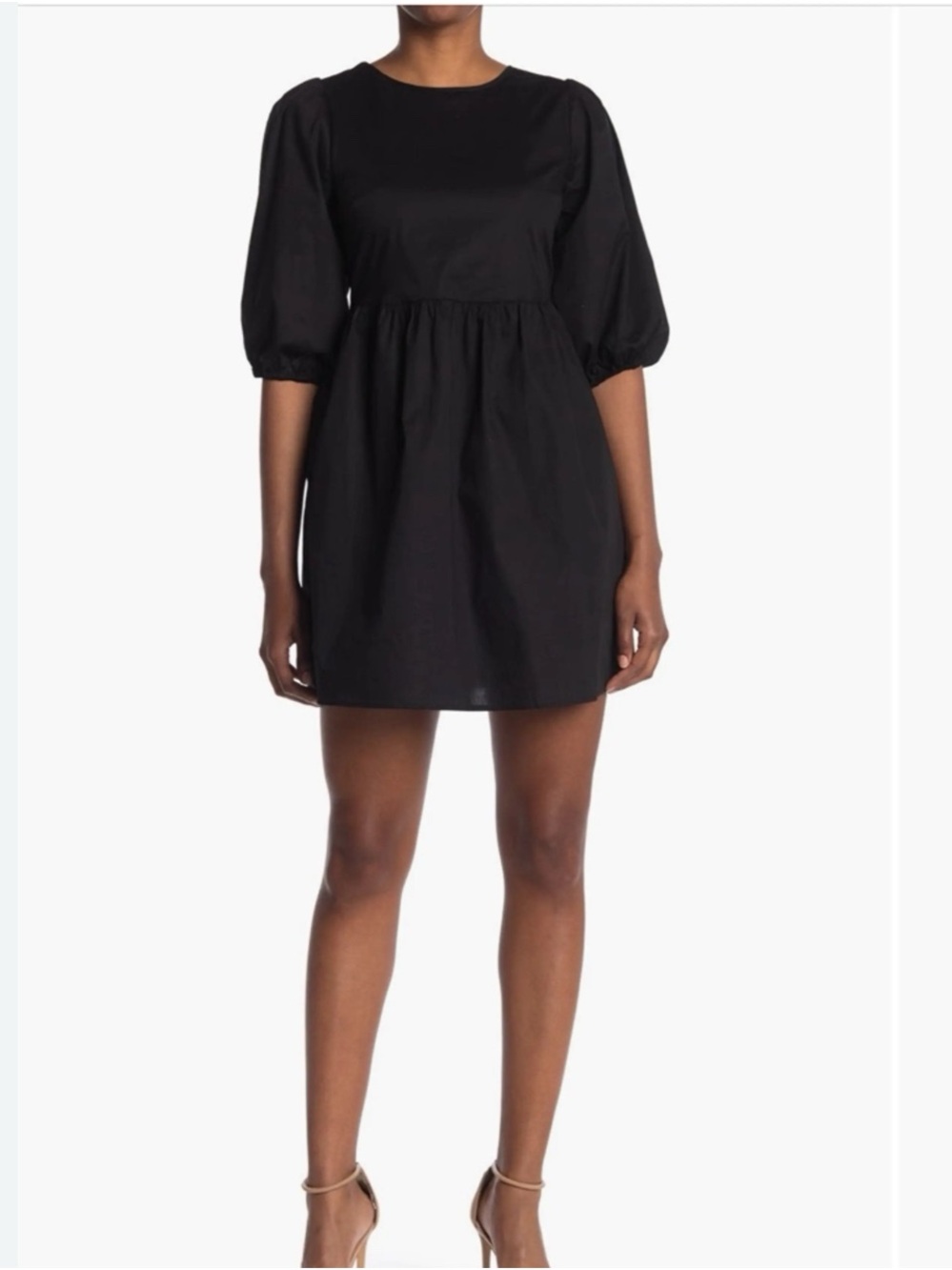 Wayf Black Puff-Sleeve Babydoll Mini Dress